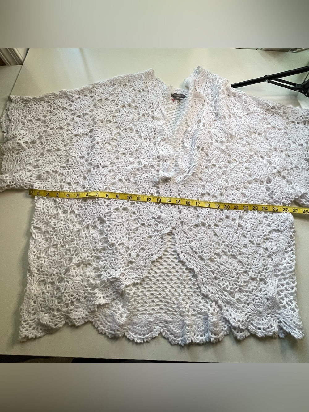 Jessica London White Crochet Open Front Cardigan Cover-Up Boho Lace Kimono Top - Picture 5 of 9